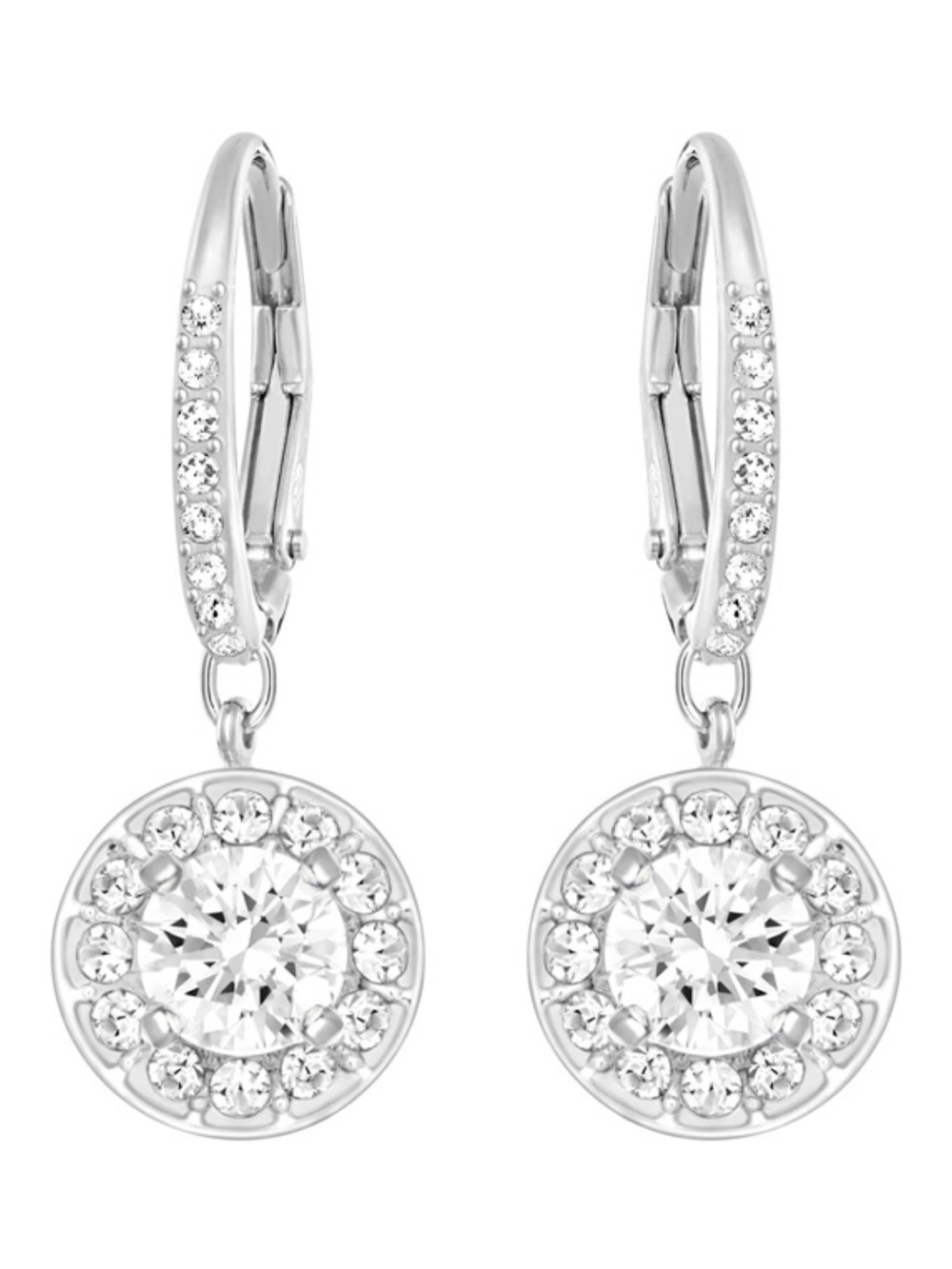 Authentic Swarovski Crystal Drop Hoop Earrings Rhodium Plated